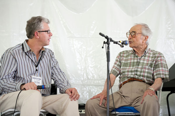 Artist-in-Residence, Matt Wilson leads artist talk with Dave Brubeck in 2010. Photo by Steve Sussman